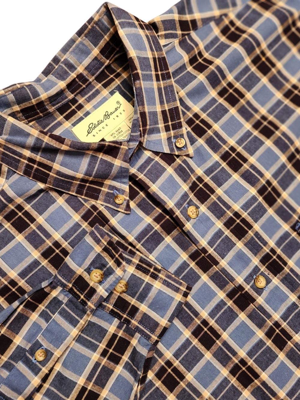 Eddie Bauer Plaid Micro-Check Flannel Button-Down Shirt Office Men’s Size Large